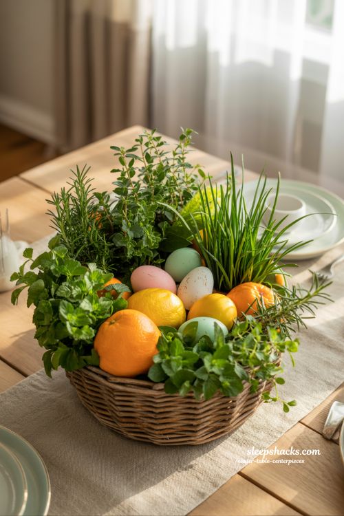 Herb and Fruit Basket Easter Table Centerpiece