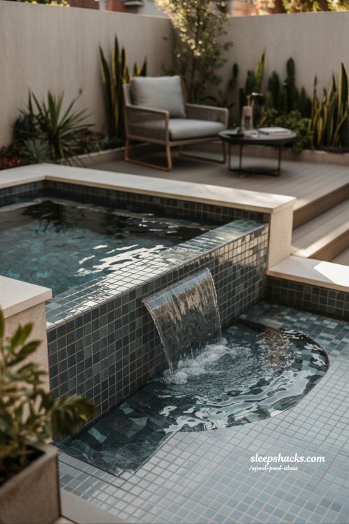 Infinity-Look Spool Pool with Mosaic Tile Accents for Small Backyards