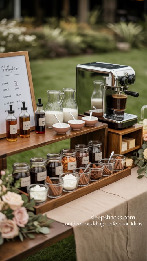 Interactive Flavor Station Coffee Bar for Outdoor Wedding