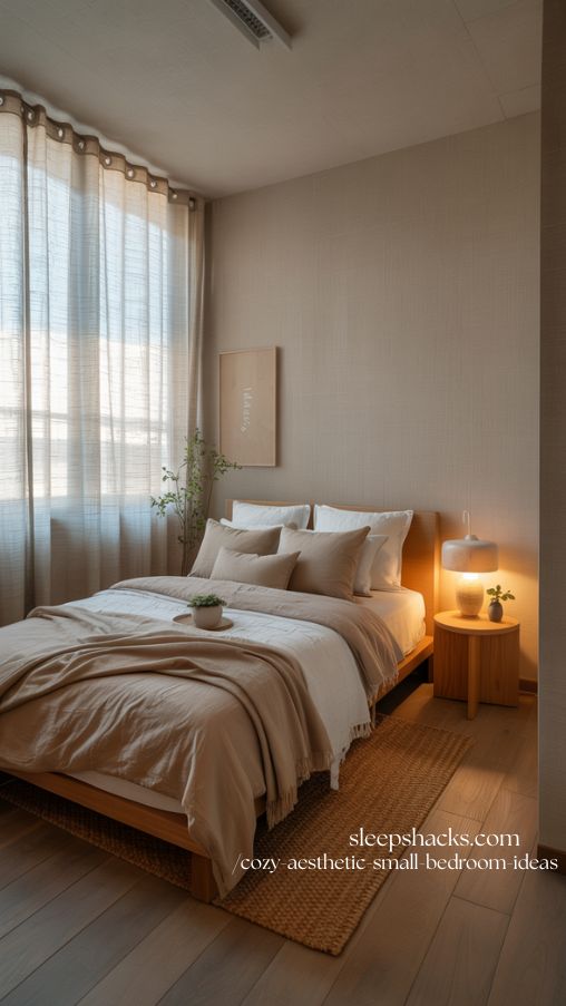Japandi Style Cozy Small Bedroom Retreat with Natural Textures