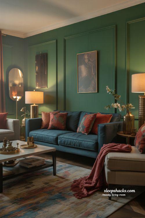 Jewel-Toned Drama Ruby Sapphire Emerald Moody Living Room