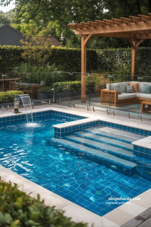 Kid Friendly Backyard Pool with Shallow Sun Shelf and Built In Seating