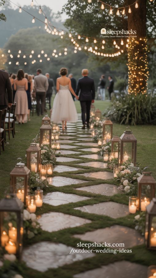 Lantern-Lit Wedding Pathway with Twinkling Romantic Glow
