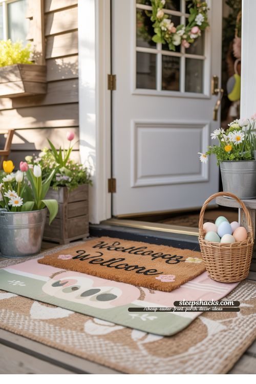 Layered Doormats for Cheap Easter Front Porch Decor