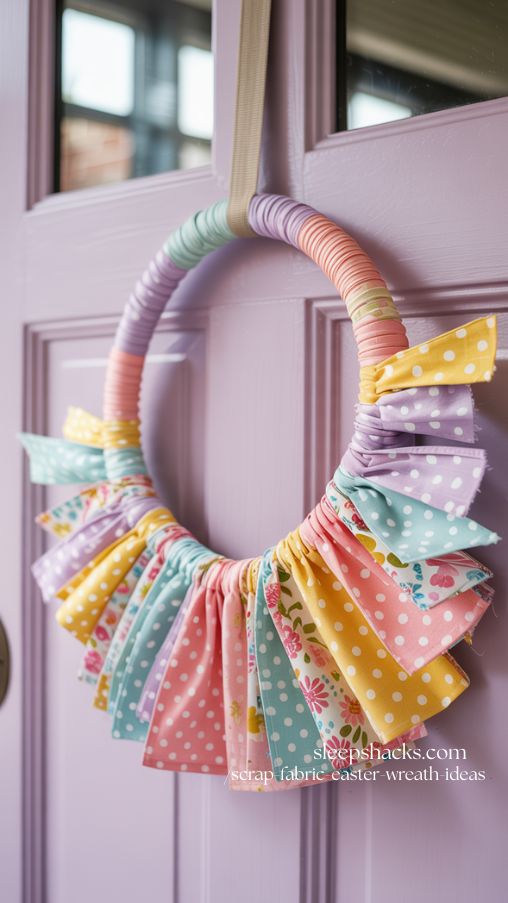 Layered Polka Dot and Floral Scrap Easter Wreath