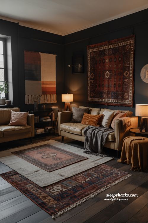 Layered Rugs Texture and Warmth Moody Living Room