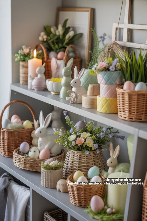 Layered Shelf Vignettes for Compact Easter Displays