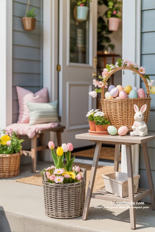 Layered Spring Decor With Multi-Texture Accents For Small Porch
