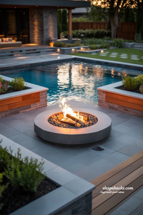 Luxury Fire and Water Backyard Pool with Sunken Fire Pit