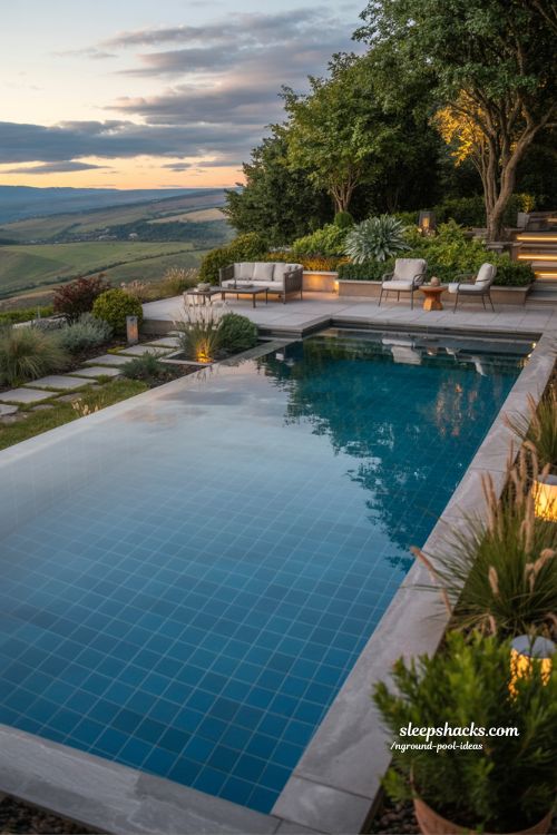Luxury Infinity Edge Pool Overlooking Scenic Valley with Natural Stone Deck