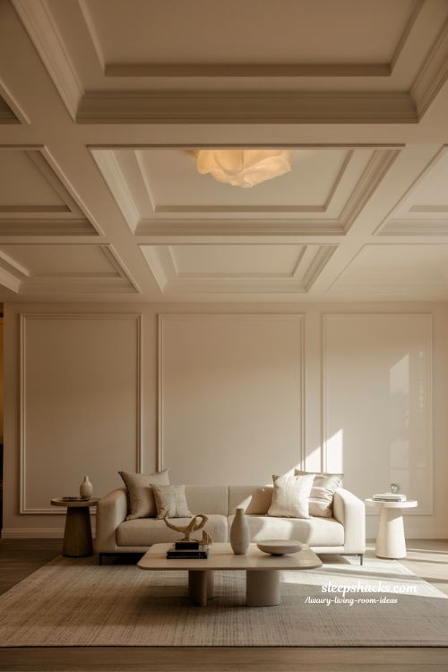 Luxury Living Room with Coffered Ceilings and Timeless Architectural Details