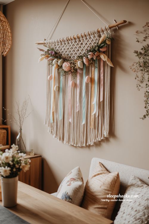 Macrame Wall Hanging Spring Accents Cozy Boho Easter Decor