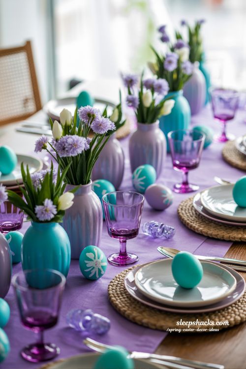 Design a Whimsical Purple and Teal Table for Vibrant Spring Easter Decor