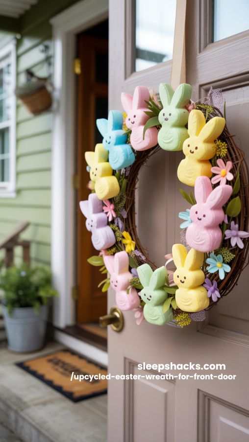 Marshmallow Peeps Bunny Easter Wreath for Front Door