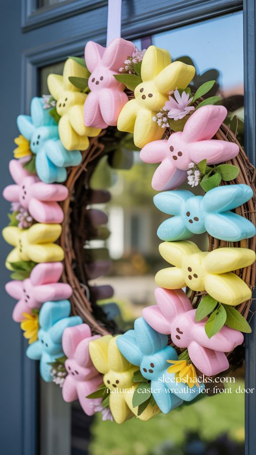 Marshmallow Peeps Wreath for Fun and Colorful Easter Front Door