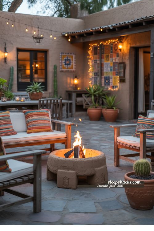 Mexican Patio with Fire Pit and Chimineas