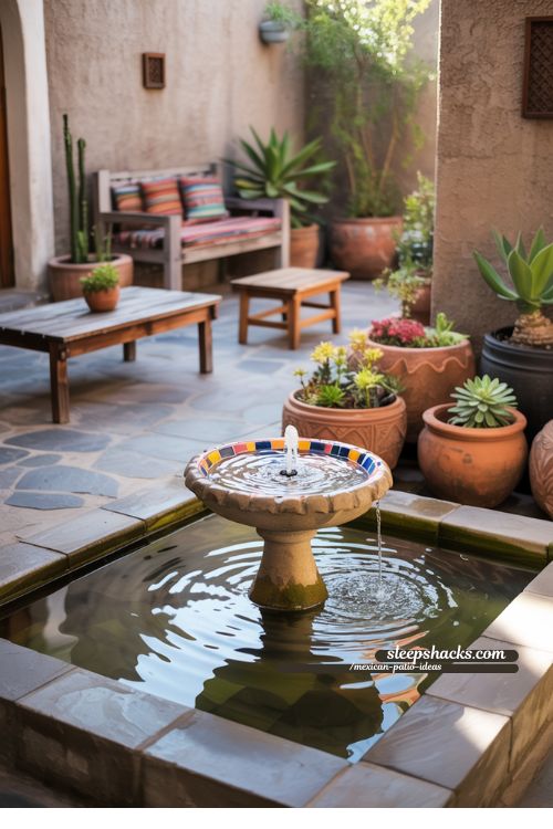 Mexican Patio with Fountain and Water Feature