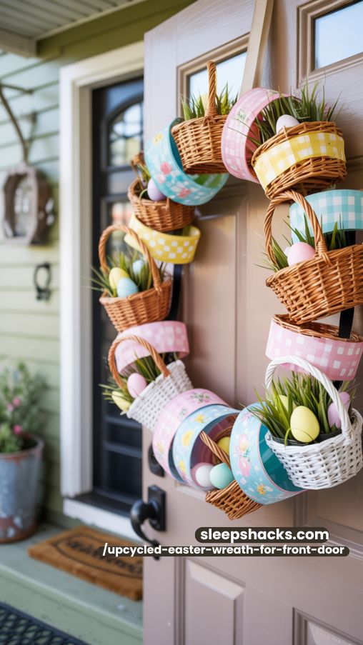 Mini Basket and Ribbon Easter Wreath for Front Door