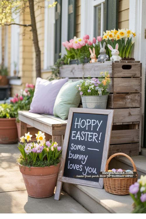 Mini Chalkboard for Personalized Messages on Townhouse Front Porch