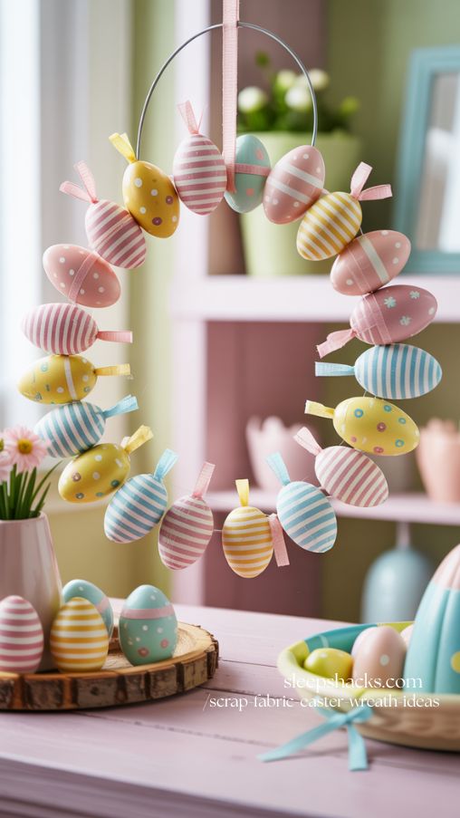 Mini Fabric Scrap Easter Egg Garland Wreath