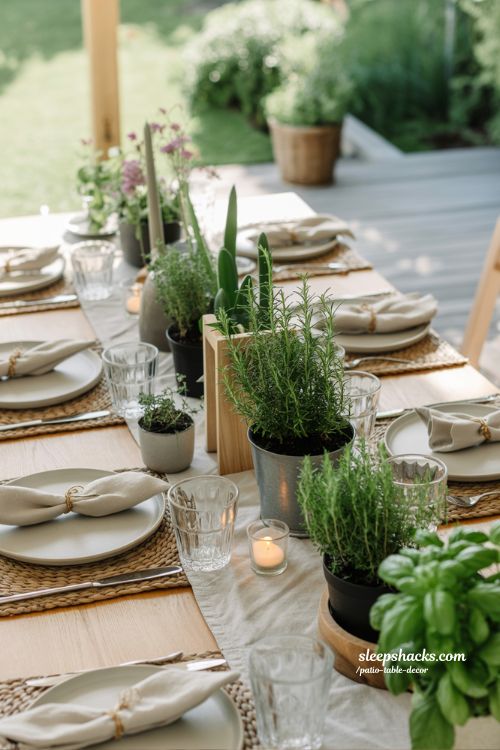 Minimal Garden Fresh Patio Table Decor With Potted Herbs