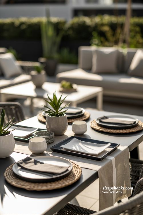 Minimalist Black and White Patio Table Decor With Sleek Monochrome Style