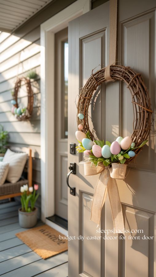Minimalist Grapevine Easter Wreath for a Neutral Front Door