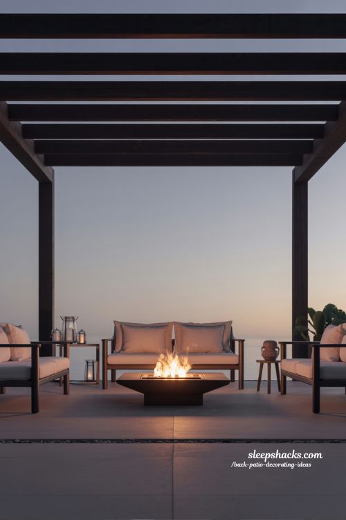 Minimalist Pergola Fire Pit Back Patio Ideas for Cozy Nights