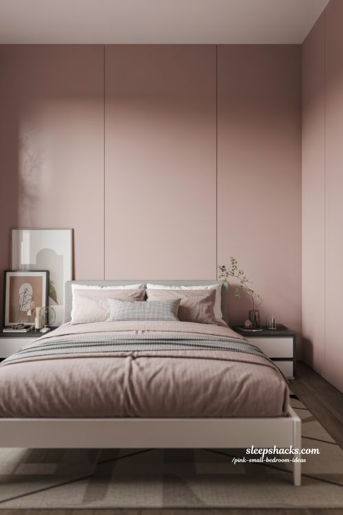 Minimalist Small Pink Bedroom With Muted Tones And Modern Accents