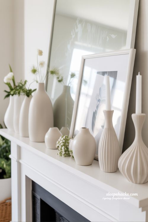 Minimalist White Accessories on the Mantel for Fresh Spring Decor