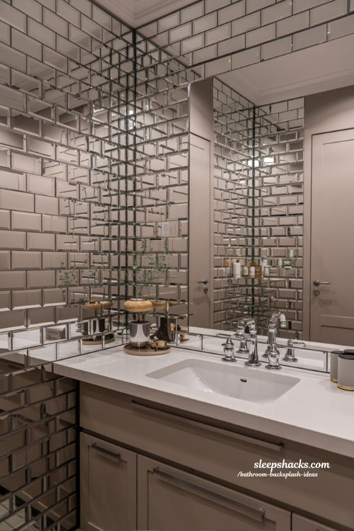 Mirrored Subway Tile Bathroom Backsplash Ideas to Open Small Spaces