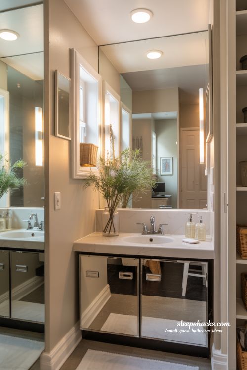 Mirrors Multiply Space in a Small Guest Bathroom