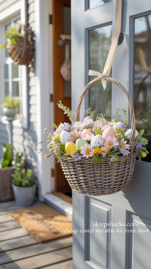 Mixed Floral Basket Cheap Easter Wreath on Front Door