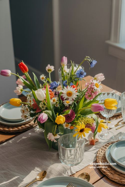 Mixed Floral Spring Centerpiece Vibrant Table Decor