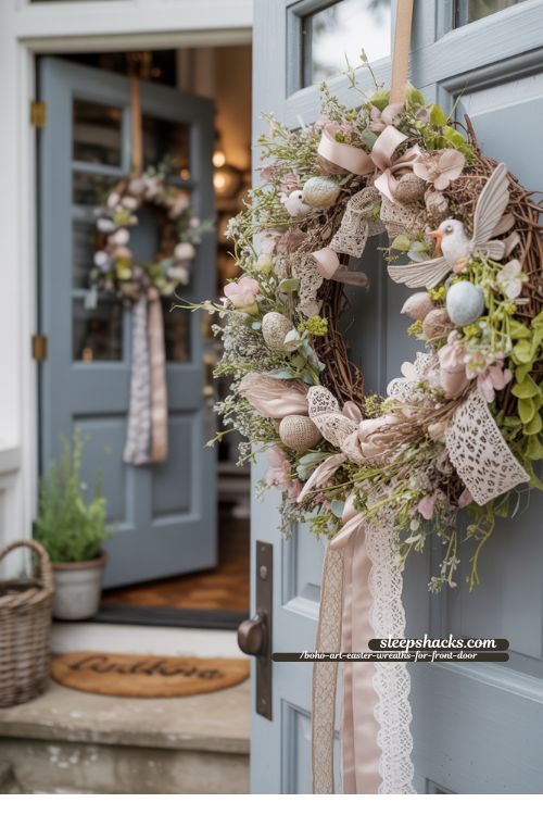Mixed Media Boho Easter Wreath Front Porch Decor