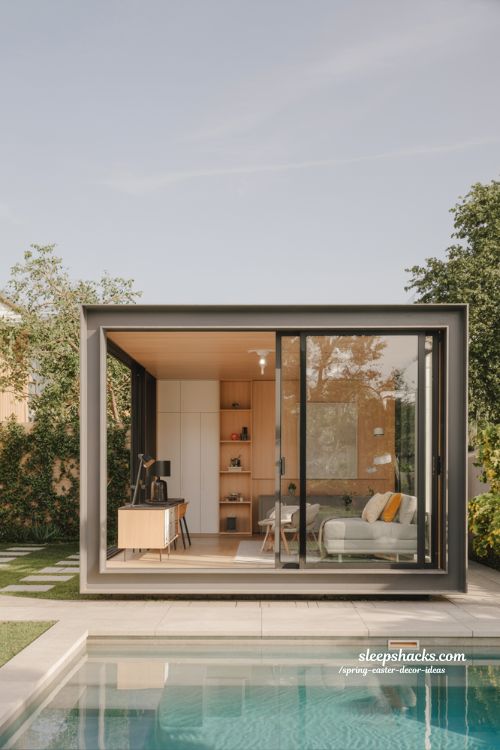 Modern Glass and Steel Pool House Guest House Combo