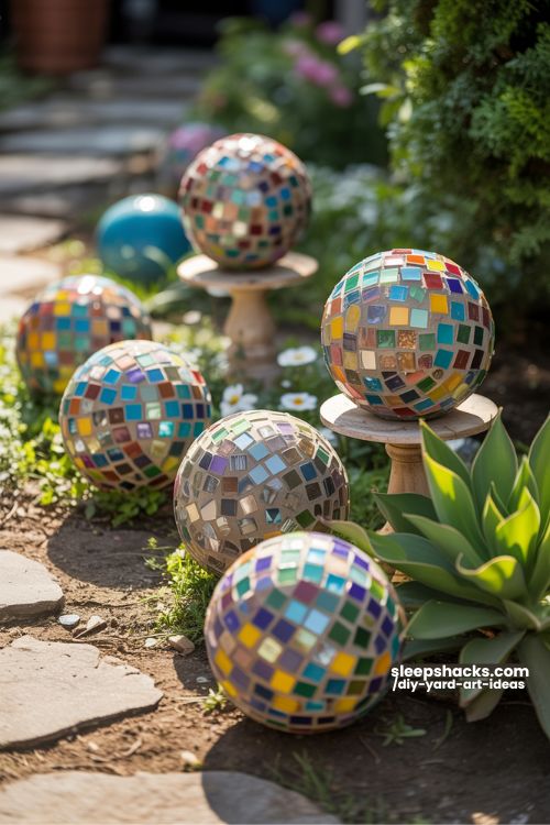 Mosaic Bowling Ball Garden Sculptures