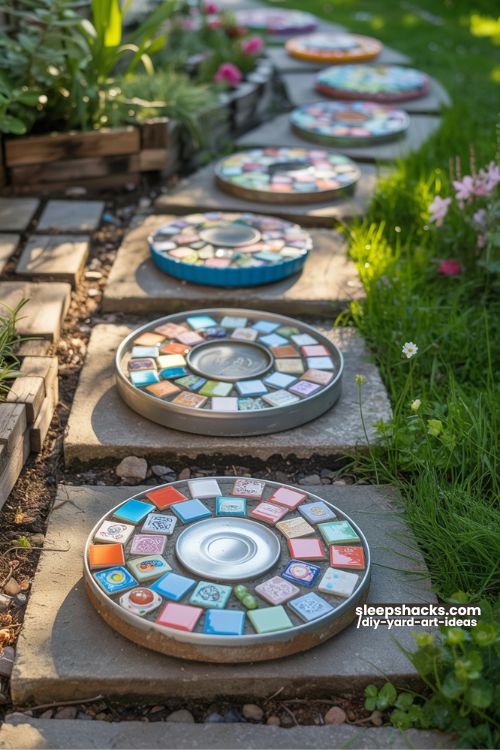 Mosaic Stepping Stones for Whimsical Garden Path