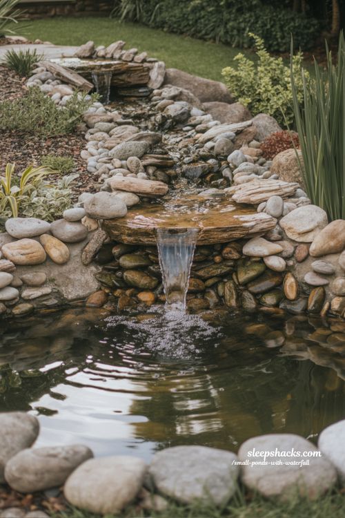 Natural Rock Cascade Small Ponds With Waterfall Rustic Backyard Ideas