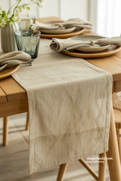 Natural Wood and Linen Spring Table Decor Warm Simple