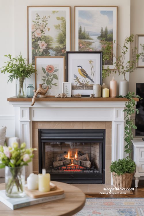 Nature-Inspired Artwork Above the Fireplace for Seasonal Spring Style