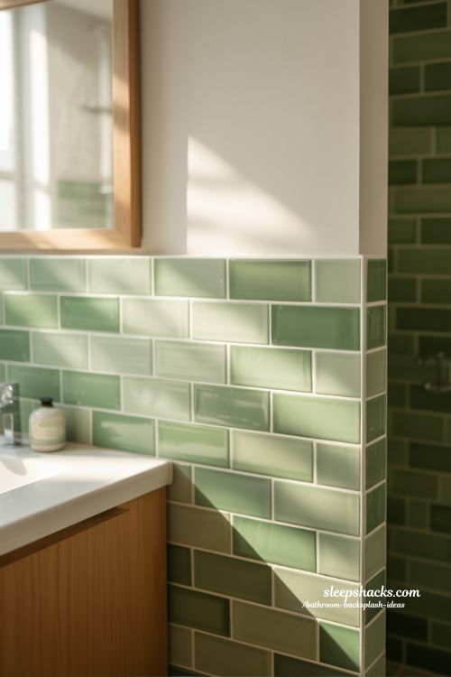 Nature-Inspired Green Subway Tile Bathroom Backsplash Ideas