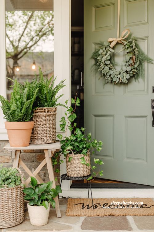 Nature Inspired Spring Front Door Decor with Fresh Greenery