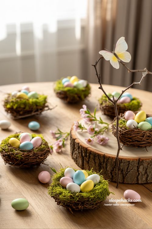 Nest of Sweets Easter Table Centerpiece with Pastel Candy