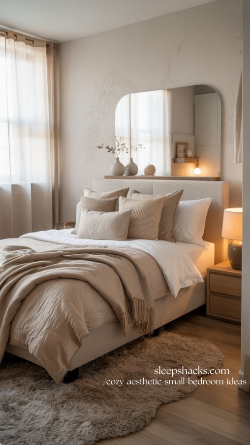 Neutral Palette Cozy Small Bedroom with Soft Layered Textiles