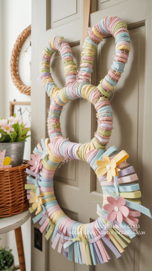 No-Sew Scrap Fabric Easter Bunny Wreath