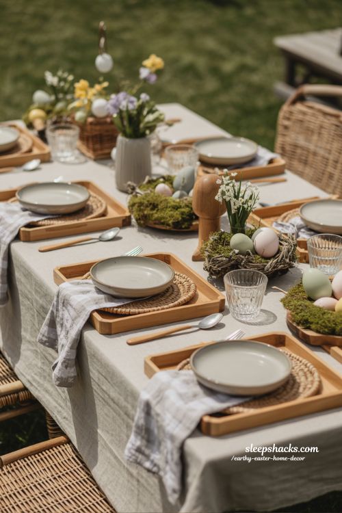 Outdoor Easter Lunch Natural Earthy Table Settings Spring Decor