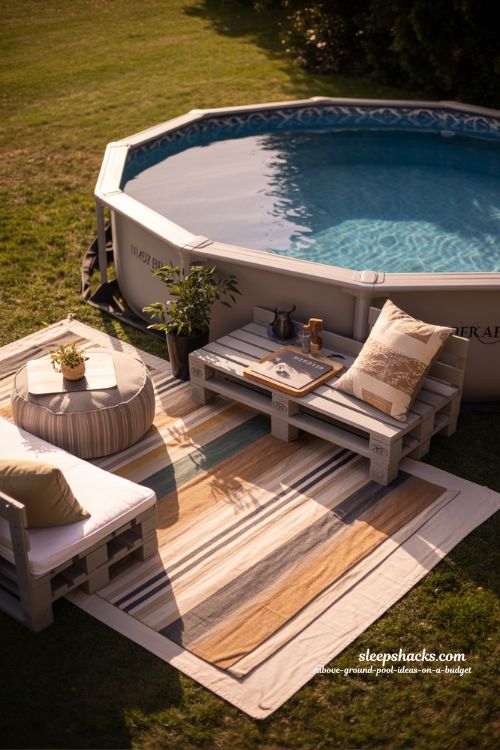 Outdoor Rug Above Ground Pool Budget Cozy Backyard Idea