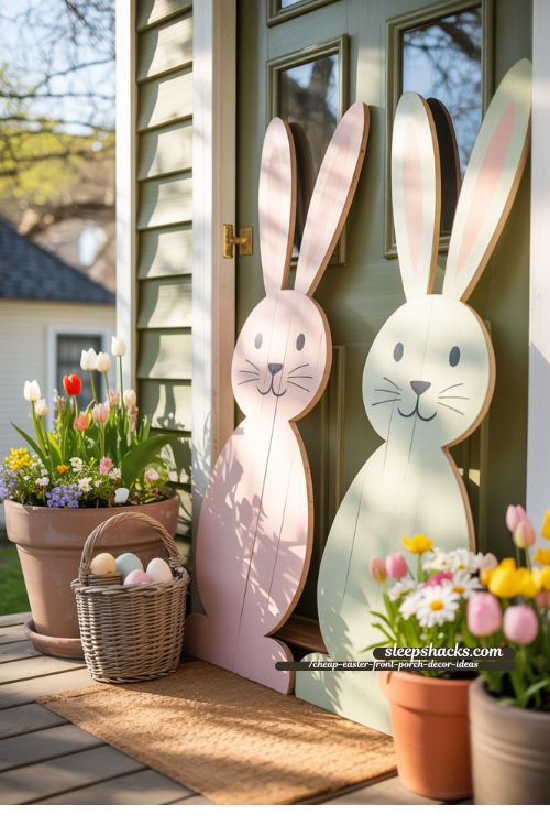 Oversized Bunny Cutouts for Cheap Easter Front Porch Decor