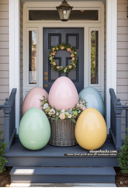 Oversized Pastel Easter Egg Display for Townhouse Front Porch